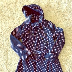 Gap navy polka dot hooded trench coat